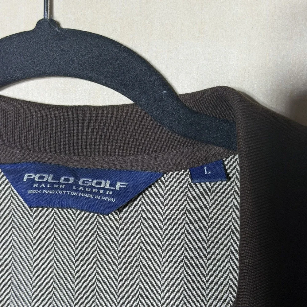 Polo Golf Ralph Lauren Polo Shirt Men's Large Brown Herringbone Cotton